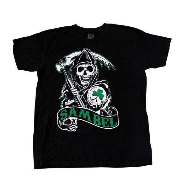 Sons Of Anarchy XL SAMBEL Black Green T-Shirt Grim Reaper & Shamrock Design - Picture 1 of 5